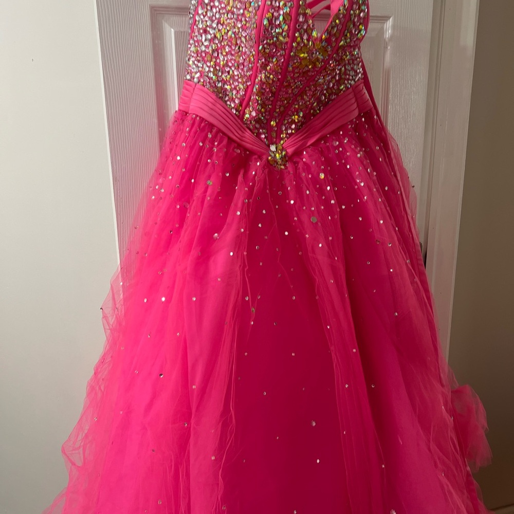Mori Lee Hot Pink Formal Dress with Sparkling Details